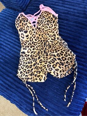 Leopard Print Pink-Trim Women's Romper